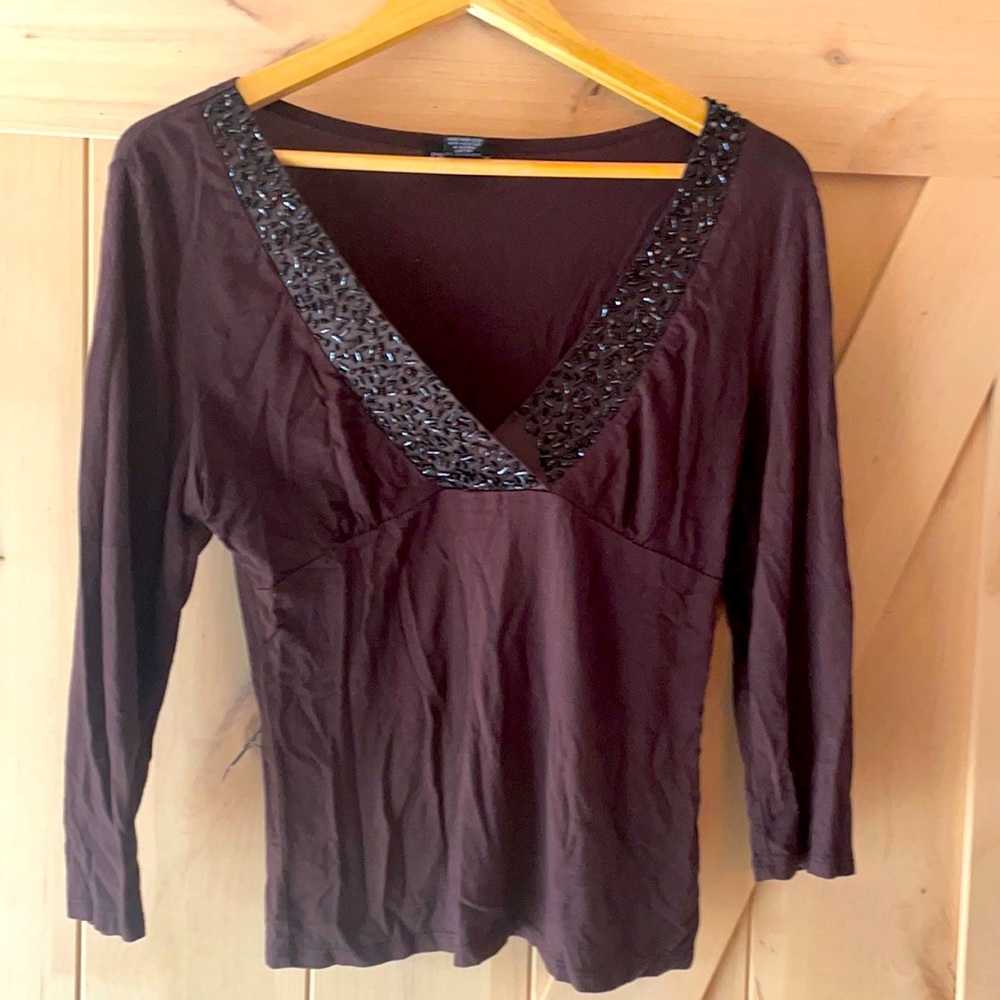 Lady’s brown beaded blouse prominence m casual